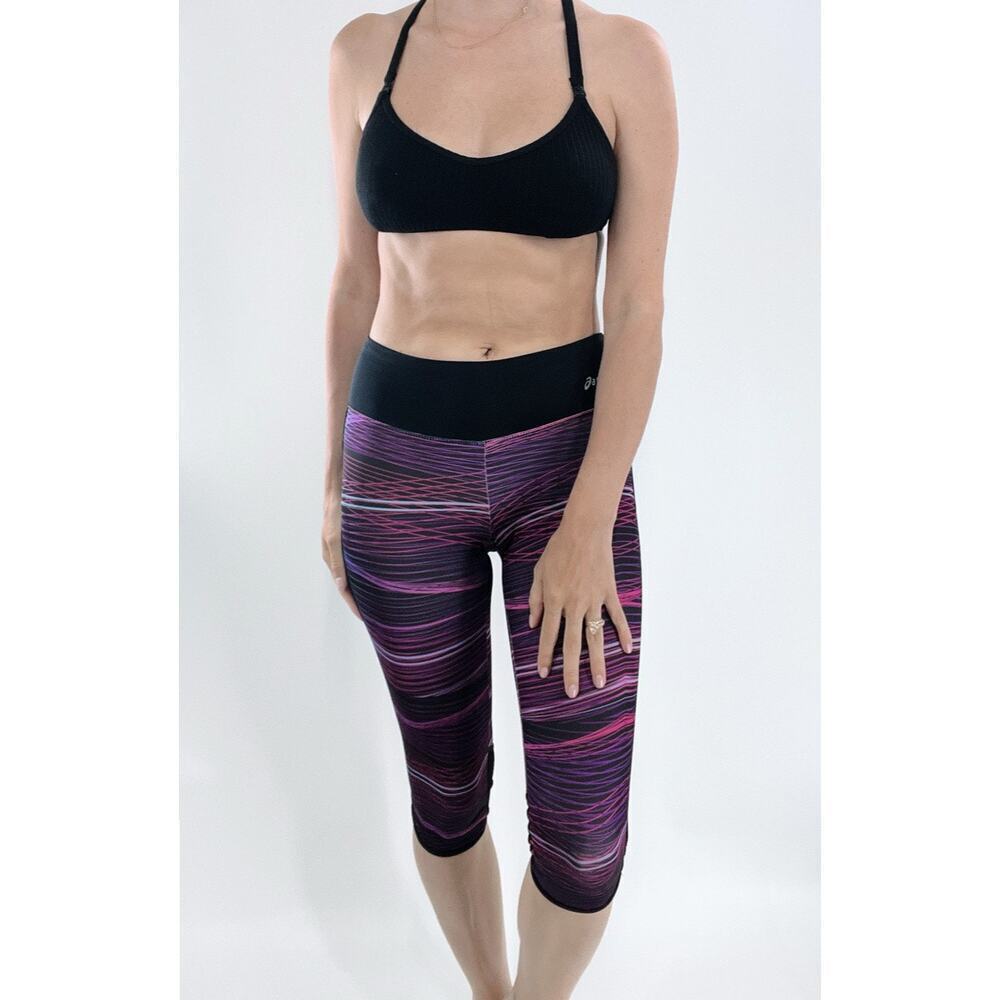 Asics Purple Striped Cropped Activewear Leggings Size XS